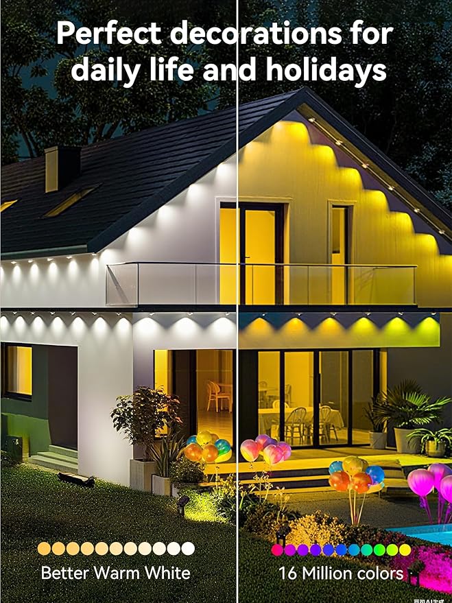 Permanent Outdoor Lights, 250FT RGB IP67 Waterproof Eaves Lighting, Smart LED Outside House Lights with App/Remote Control for Halloween, Christmas Decor, Holiday, Party, Daily, All Year-Round