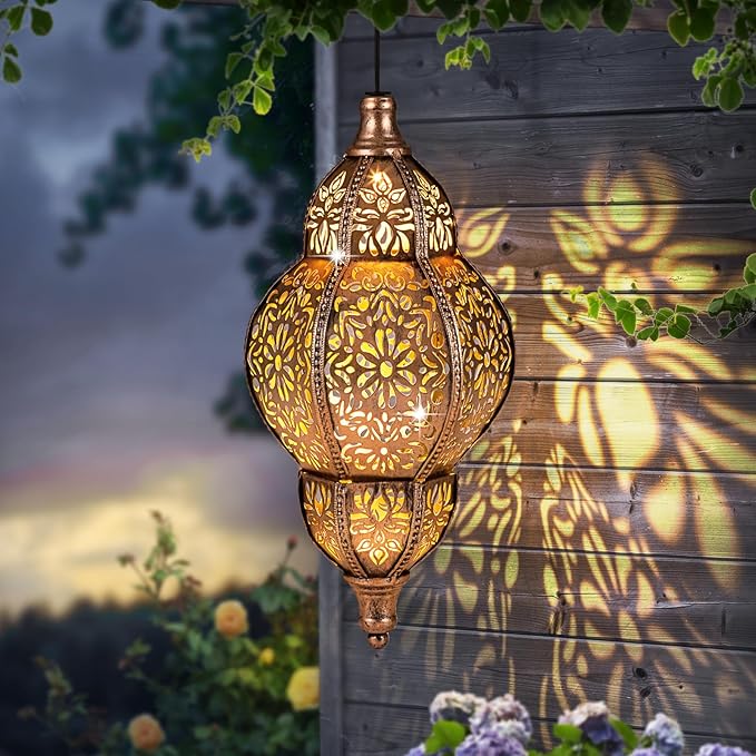 Solar Lanterns Outdoor Waterproof, Hanging Solar Lantern Garden Decor, Decorative Garden Lights for Yard, Patio, Lawn, Porch, Unique Housewarming Gifts (Moroccan)