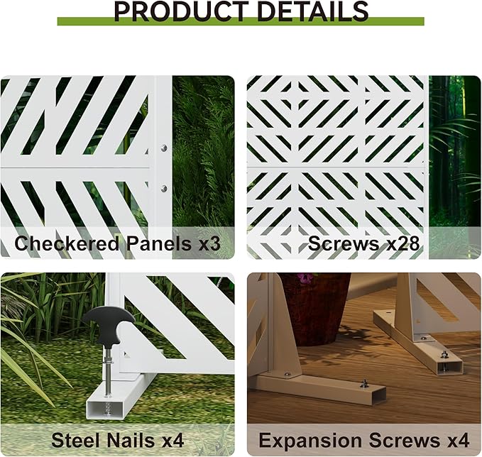 Heavy-Duty Outdoor Privacy Screen for Patio, Balcony, Backyard - 72" H * 44" W Metal Room Divider with Geometric Pattern, Anti-Tipping Kit, Weather Resistant, Easy Assembly (White-FGXPF)