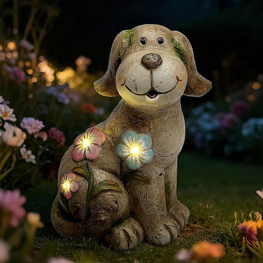 Solar Dog Garden Statue with Light, Cute Outdoor Dog Decoration for Yard, Patio, Lawn Balcony, Animal Figurines Housewarming Gardening Gift, Crafted Gifts for Mom Women