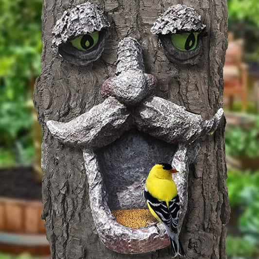 Tree Face Bird Feeder,Tree Faces Decor Outdoor,Old Man with Glowing Eyes in Dark,Wild Bird Feeder,Tree Yard Art Sculpture,Whimsical Garden Spring Decor