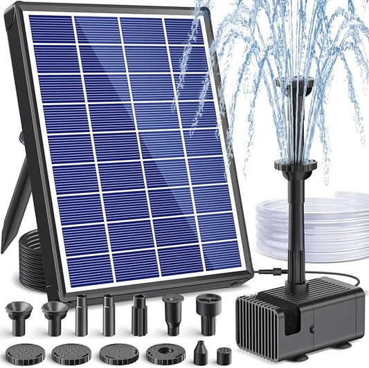 POPOSOAP Solar Fountain Pump for Bird Bath, 6.5W Solar Water Fountain Pump with Upgraded Dry-run Protection & Double-layer Nozzles 5Ft Tubing for Pond, Bird Bath, Backyard Water Feature