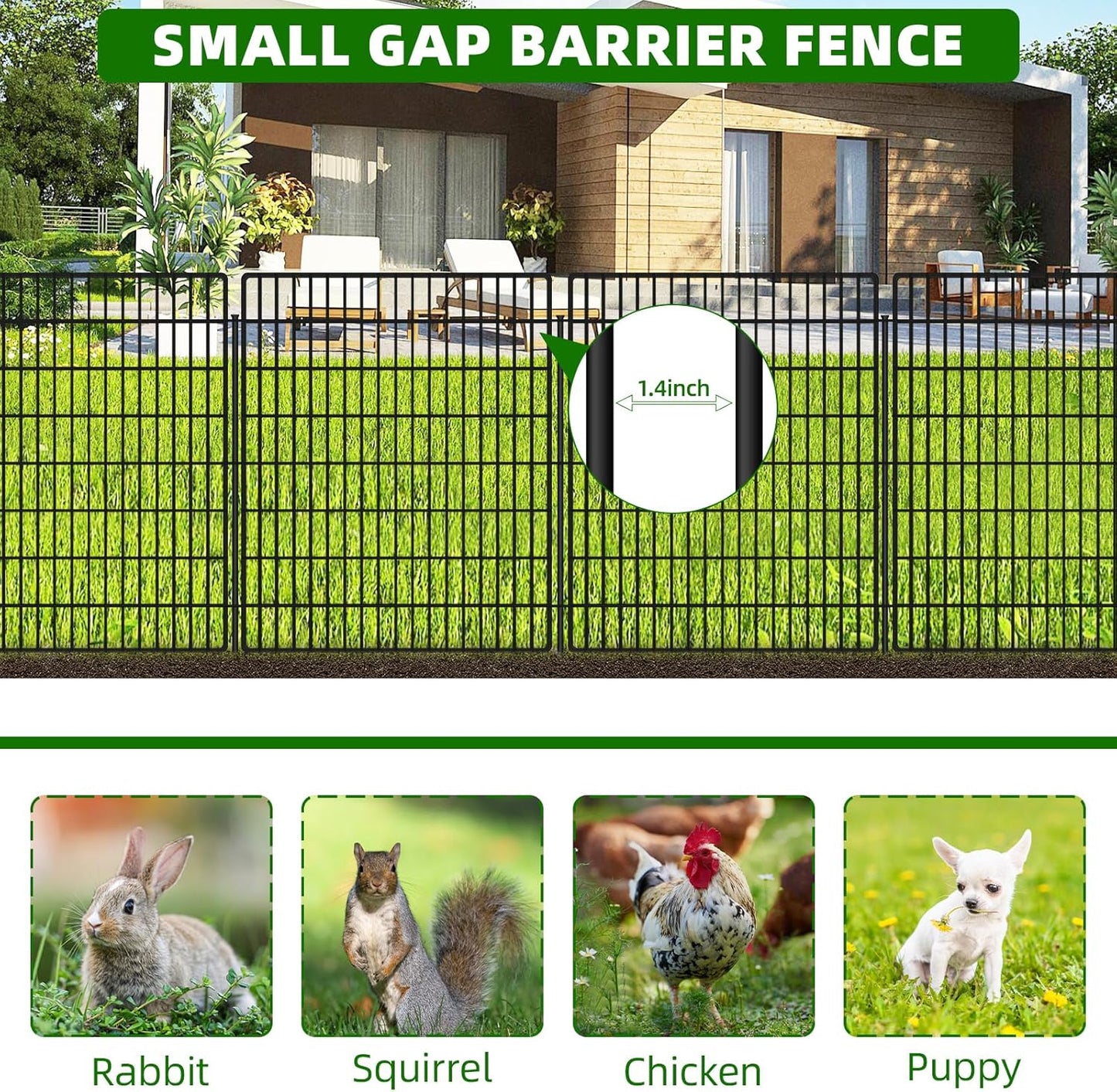 10 Panels Garden Fencing Animal Barrier, 33 in(H) X 24 ft(L) Dog Fence Outdoor for Yard Rustproof No Dig Decorative Tall Garden Fence Metal Wire Panel Border Patio Rabbit Ground Stakes Fencing