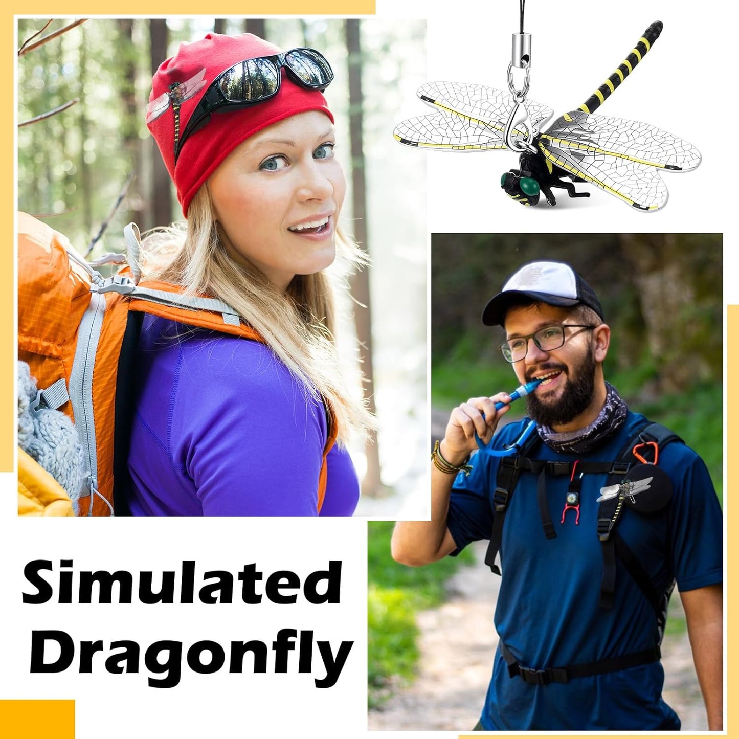 Qualirey 2pcs Dragonfly Hat Clip 2.2inch Realistic Dragonfly Clip with Hook Attach to Backpack Hat Keychain for Indoor Yard Garden Plant Decor
