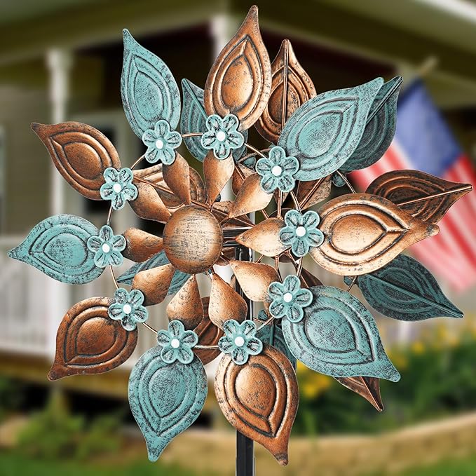 Decoroca Outdoor Wind Spinners Copper - 360 Degrees Metal Swivel Flowers&Leaves Wind Spinners for Patio, Lawn, Yard and Garden - for Classical Style - Festival Outdoor Decor