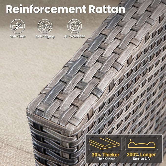 ovios 6 Pieces Patio Furniture Set with 42" Fire Pit Table, Outdoor Wicker Sofa with Comfy Cushions, All Weather High Back Rattan Couch Conversation Set, Beige