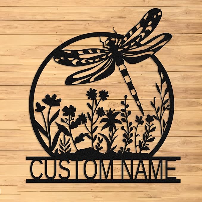 Personalized Dragonfly Metal Wall Art,Custom Garden Name Sign,Indoor Outdoor Home Yard Patio Decor,Gifts for Gardeners,Welcome Signs undefined undefined