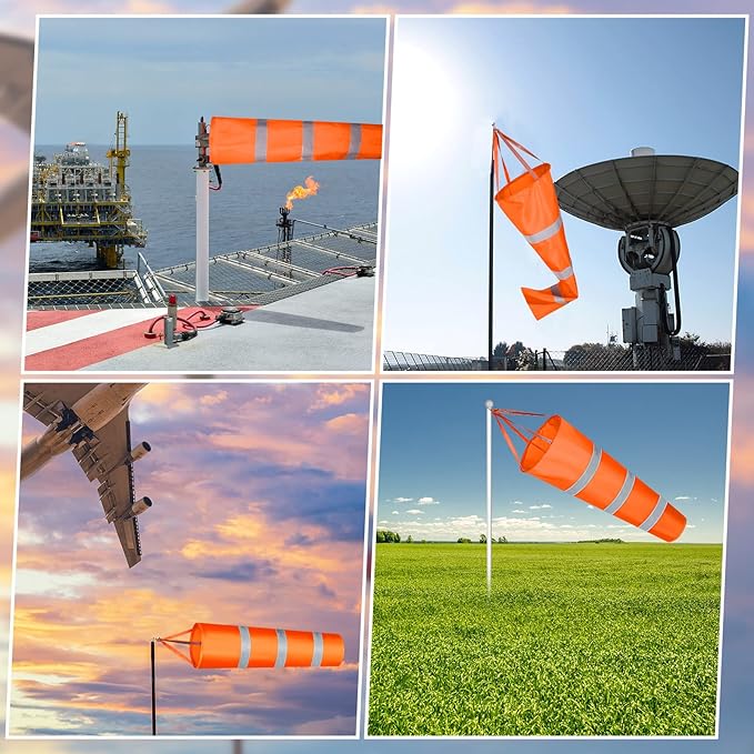 2 Pcs Airport Windsocks Measurement Sock Bag with Reflective Belt Oxford Fabric Ripstop Wind Sock Wind Direction Indicator Windsocks Outdoor Aviation Flag for Airport Farm, 31.5 Inch, 39 Inch(Orange)