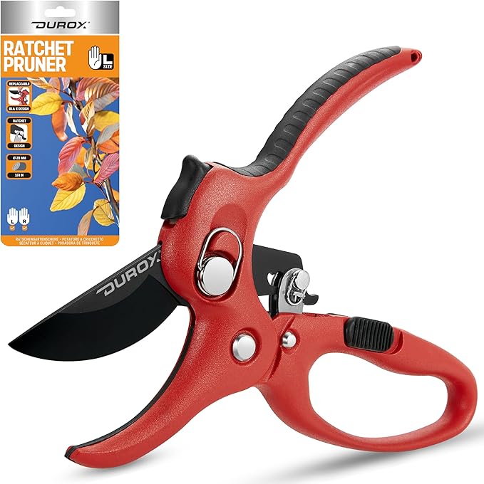 DUROX - Ratchet Pruning Shears, Garden Shears with 3x Cutting Power. Effort-Saving Heavy-Duty Anvil Pruners. Replaceable Blade Cutting Blade Design. Ideal Secateurs for Precise Trimming, Model DGR-01