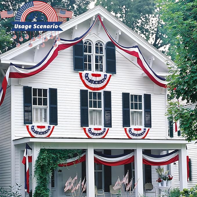 Americana Bunting Flags Outdoor 2x4 Ft,Pleated Fan Flag with Embroidered Stars,Red White and Blue Decorations for 4th of July Independence Day Memorial Day Patriotic Decorations (Set of 5)