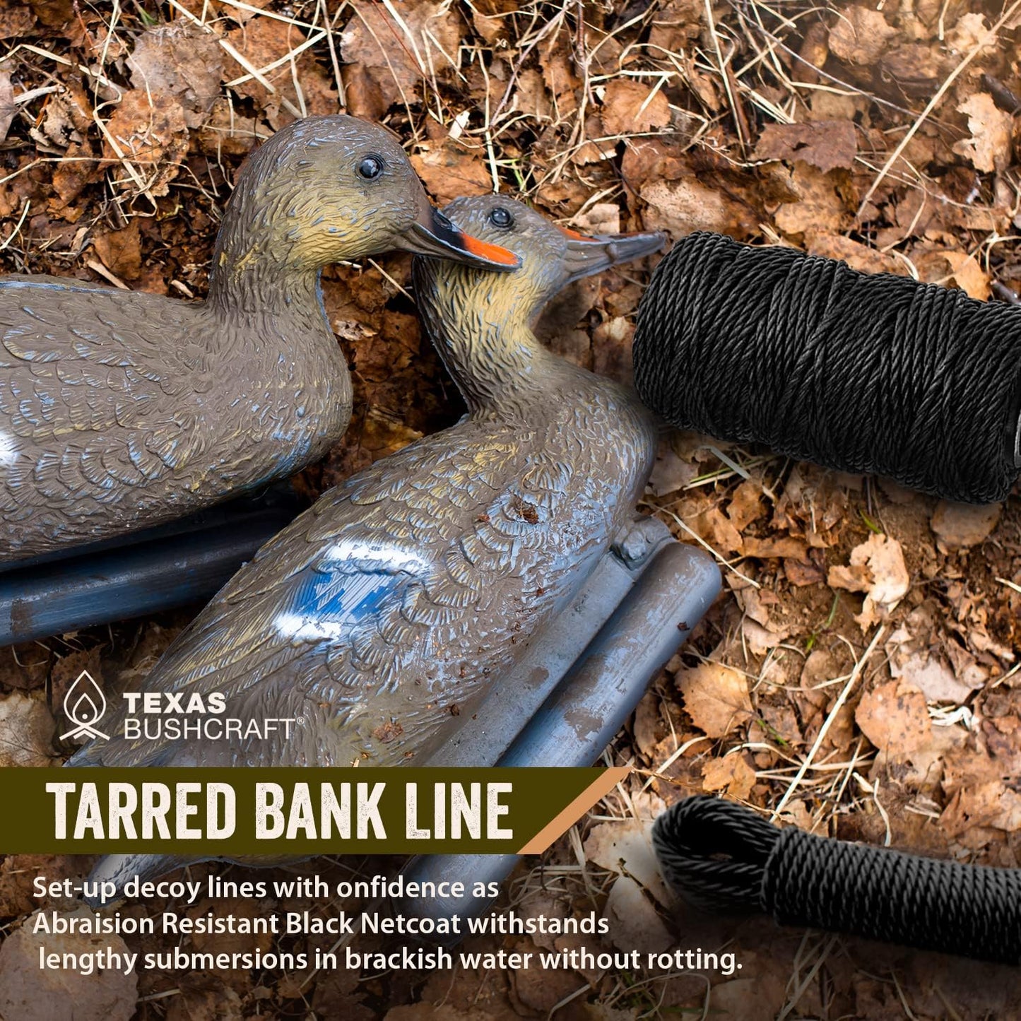 Texas Bushcraft Tarred Bank Line Twine - #36 Black Nylon String for Fishing, Camping and Outdoor Survival – Strong, Weather Resistant Bankline Cordage for Trotline