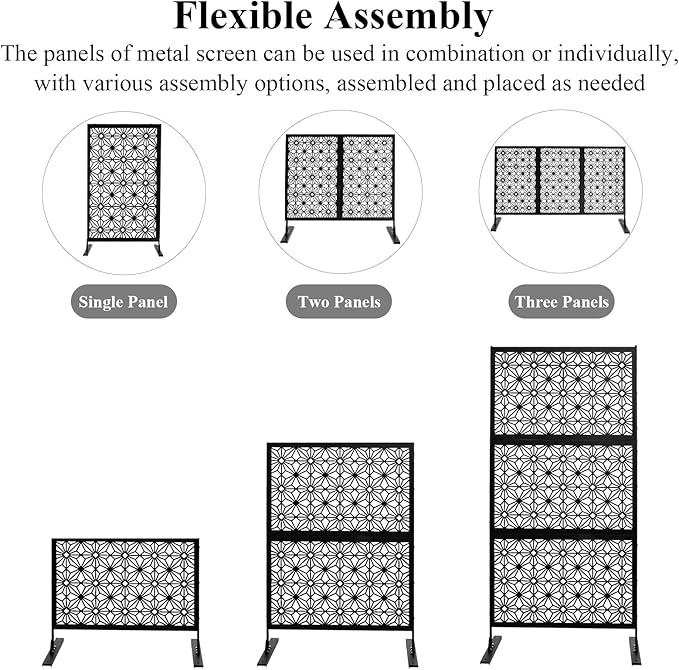 6.5FT Outdoor Metal Privacy Screen, Outdoor Privacy Panels, Freestanding Privacys Fence with Sturdy Stands, Durable Steel for Patio for Courtyard, Balcony, Garden and Other Indoor Places