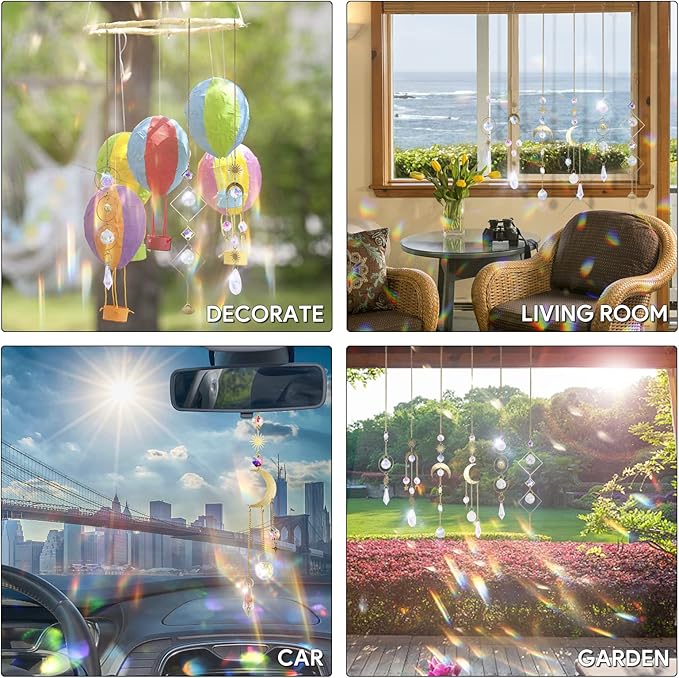 BBdis 6Pieces Crystals Suncatcher, Hanging Sun Catchers with Chain Pendant Ornament Colorful Crystal Suncatchers Prisms for Window Home Wedding Party Christmas Garden Decor