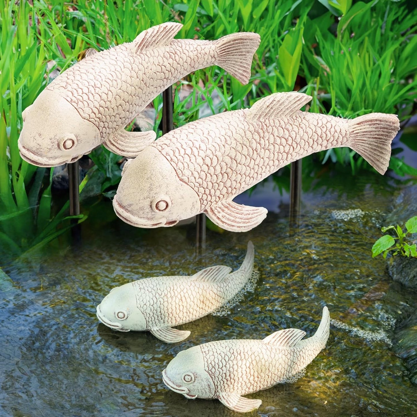 10.8" 2Pcs Koi Fish Garden Statues, Yard Pond Decor for Outdoor Ponds, Large Statues Ornaments, Real Koi Sculpture Art, Fish Sculpture Garden for Outdoors