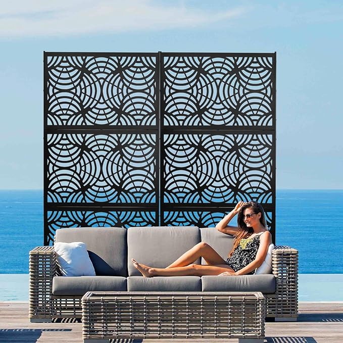 6.5FT Outdoor Metal Privacy Screen, Outdoor Privacy Panels, Freestanding Privacys Fence with Sturdy Stands, Durable Steel for Patio for Courtyard, Balcony, Garden and Other Indoor Places