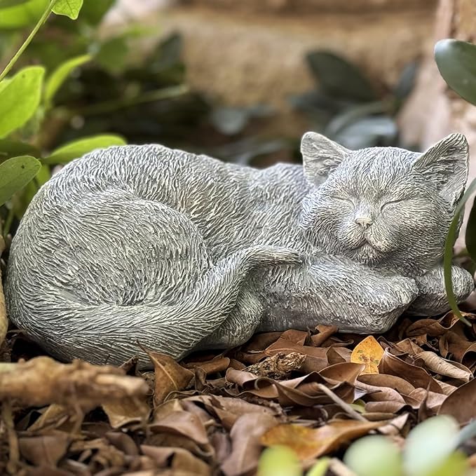 Cat Memorial Stones & Grave Markers Cat Statue, Cats Memorial Gifts for Loss of Cat Sympathy Gift, Cat Statues for Garden Outdoor Statue Decor, 11.4" Length Garden Accent Decorative Cat Figurine