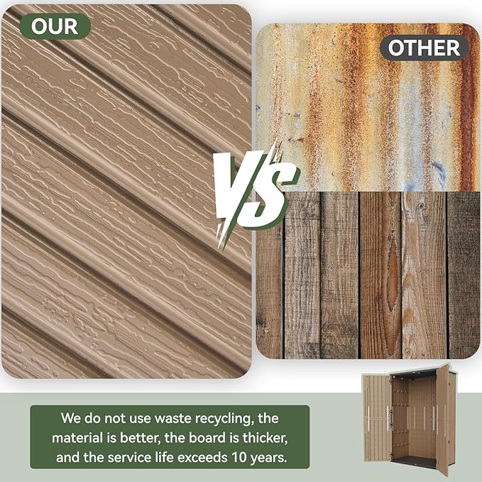 Aoxun Outdoor Storage Shed with Floor, 64 Cu.Ft Large Outdoor Storage Cabinet, Waterproof Vertical Resin Shed for Garden Tools, Pool Equipment, Brown