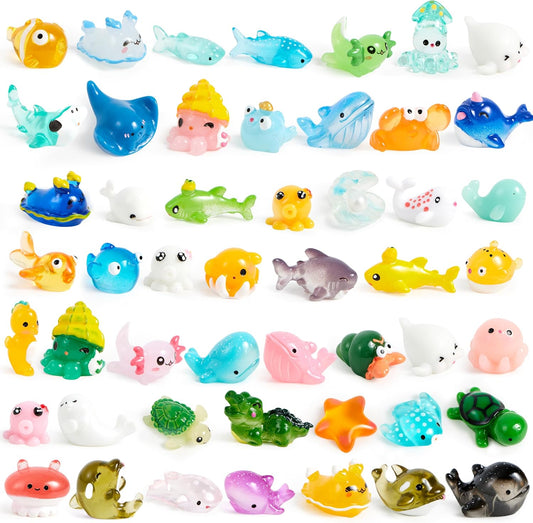 JOYIN 50 Pcs Mini Ocean Resin Animals Figures, Mini Sea Animals Figurines for Aquarium Ornaments Decorations, Cute Garden Accessories, Slime Charms for Crafts, DIY Miniature Scenes