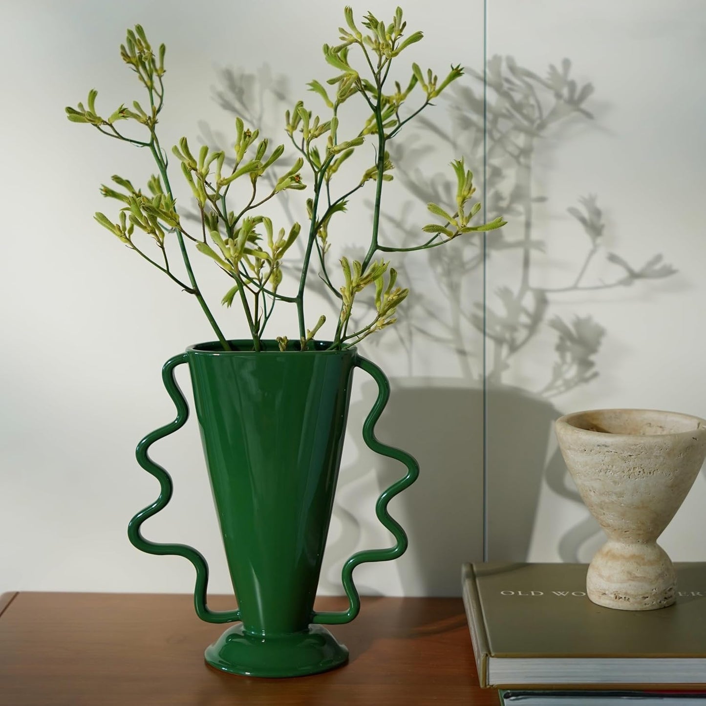 Wild Works Green Rotary Vase Medieval Flower Vessel Living Room Entrance Personalized Simple Wabi Sabi Decorative Ornament Ceramic Ornament