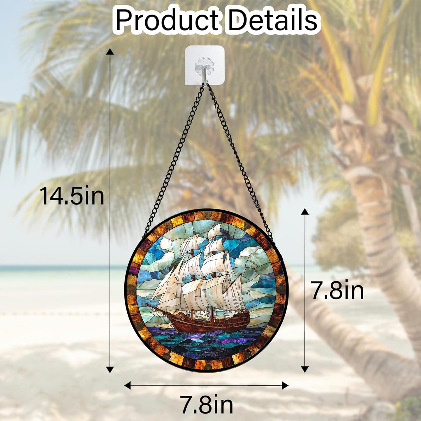 Stained Glass Window Hanging, Sailing Ocean Sun Catchers Glass Panel Navigation Suncatcher Decor for Birthday for Women, Men, Wife, Aunt, and Mom 7.8 in