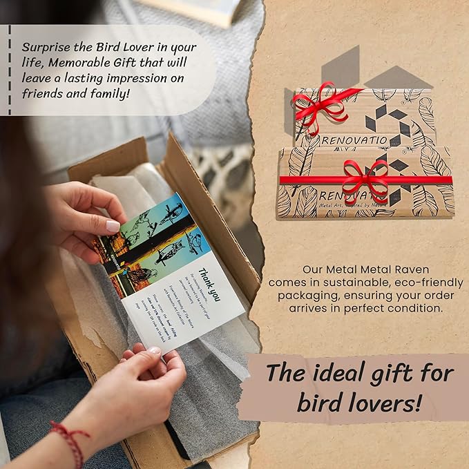 Renovatio Metal Bird Decor – Artistic Raven Silhouette, Metal Garden Ornament, Outdoor Tree Decorations – A Remarkable Yard & Lawn Decor – Raven (Black)