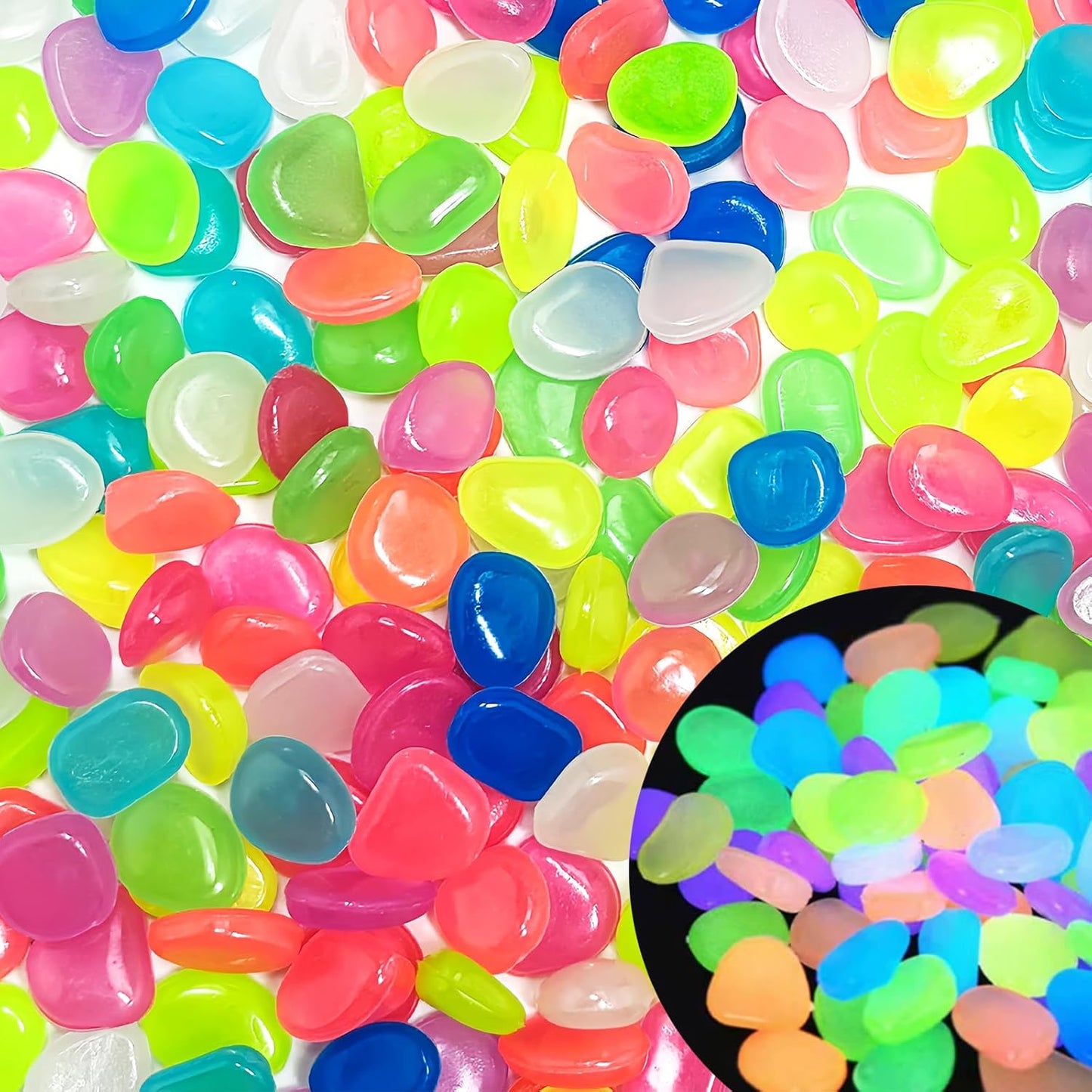 Glow in The Dark Fish Tank Rocks,Glowing Rocks Stones Resin Glow in Dark Pebbles for Outdoor Garden, Fish Tank, Aquarium, Landscaping,Driveway Decoration,Multi 1.4 Lb