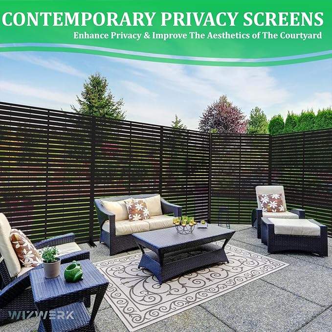 6FT Outdoor Metal Privacy Screen – Decorative Privacy Fence and Room/Garden Divider, Weather-Resistant Freestanding Panel with Stand, Durable Steel for Patio, Garden, Balcony, or Backyard