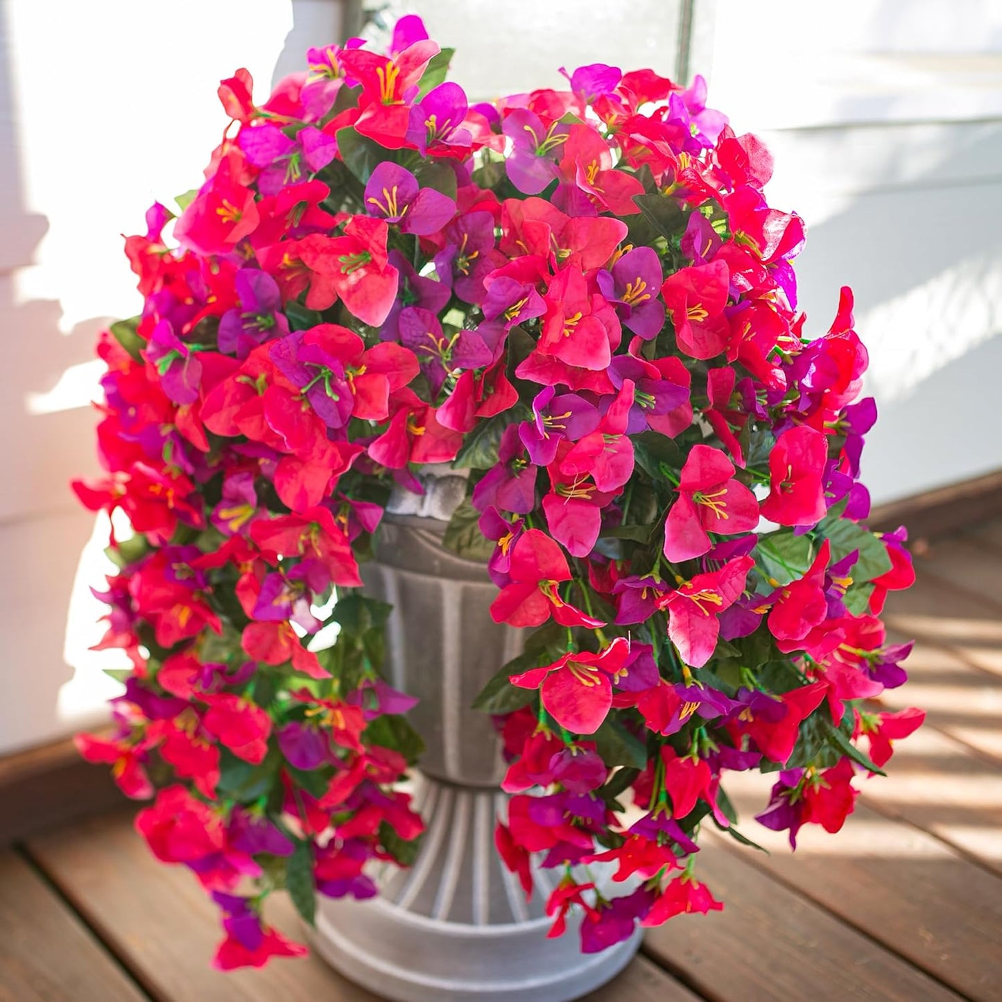 Bougainvillea Artificial Hanging Flowers Plants for Outdoors Decoration, 2pcs Fake Flowers Silk Bougainvillea Vines Realistic UV Resistant Faux Flowers for Outdoor Planters Porch Patio, Mix