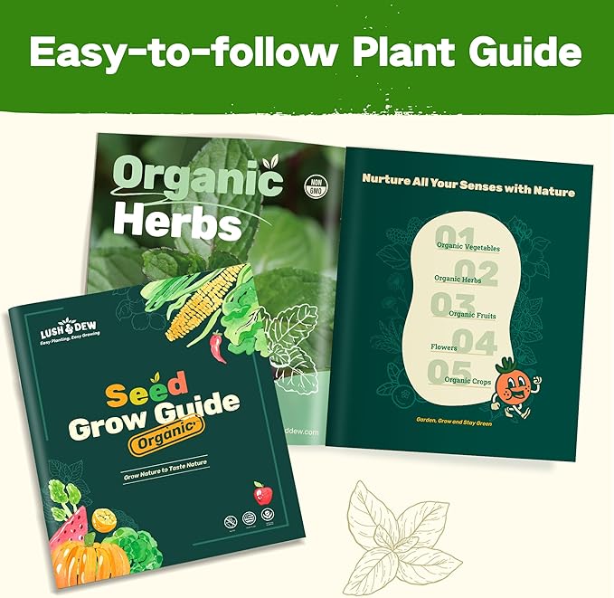 Lush&Dew Year-Round USDA Zone 9 Seed Bank, Gift for Mom Dad, 32 Varieties Non-GMO Heirloom Seeds of Vegetables Herbs, Gardening Gifts for Women Men, Survival Seed Kit for Raised Garden Bed Greenhouse