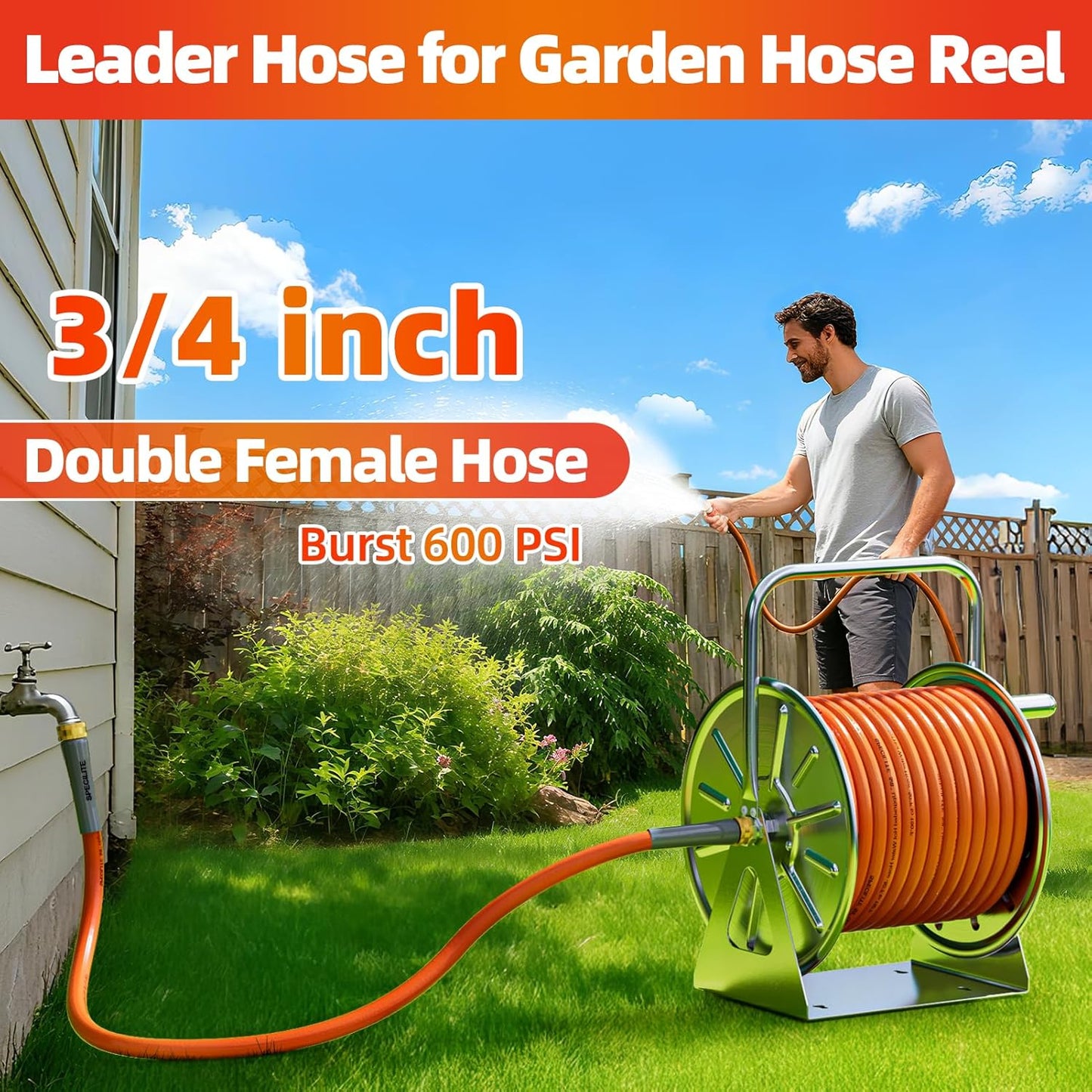 Garden Water Hose 3 ft x 3/4 in with Female to Female Connector, Small Leader Hose for Hose Reel, Heavy Duty, Flexible & Lightweight, Water Pipe, Outdoor Water Hose Extension Adapter