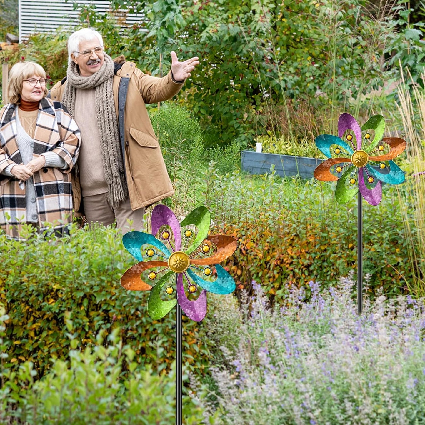 Metal Wind Spinners Outdoor, 360° Wind Sculpture Spinner with Metal Stake, Waterproof Spinners Green Kinetic Wind Spinner for Yard Lawn Decor (A- Colourful 1PC)