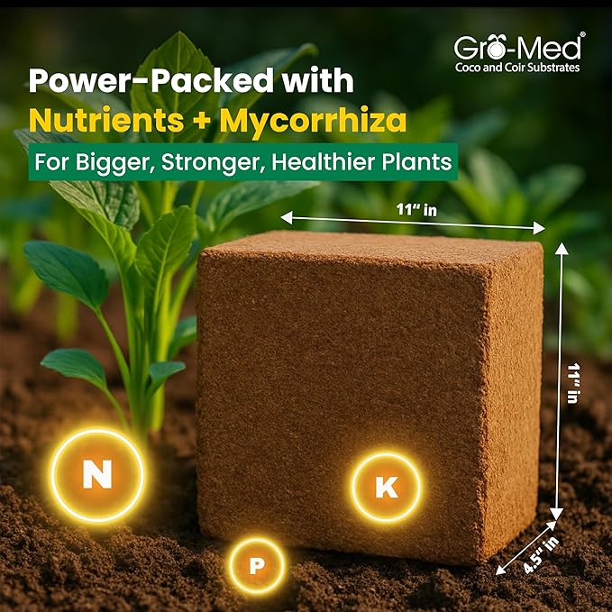 Gro-Med Coco Coir Brick 10 lbs – Expands to 80 Quarts – NPK Enriched Organic Coconut Coir – Potting Soil for Indoor Outdoor Plants, Seed Starter, Vegetables, Mushrooms, Gardening Use