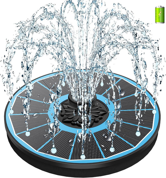 SZMP Solar Fountain for Bird Bath, Working On Cloudy Day Solar Water Fountain with 3.5W Glass Solar Panel 2000mAh Battery 4 Fixer 7 Nozzles Solar Fountain Pump(Blue Solar Panel)