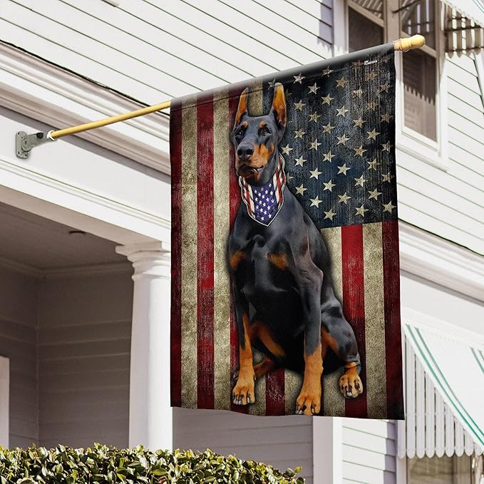 FLAGWIX Doberman Pinscher Flag, American Patriot Dog Flag Decorations - 4th of July Decorations for Home, Outside, House Flag 30x40 - Double Sided, Heavy Duty Canvas Flag Indoor Outdoor
