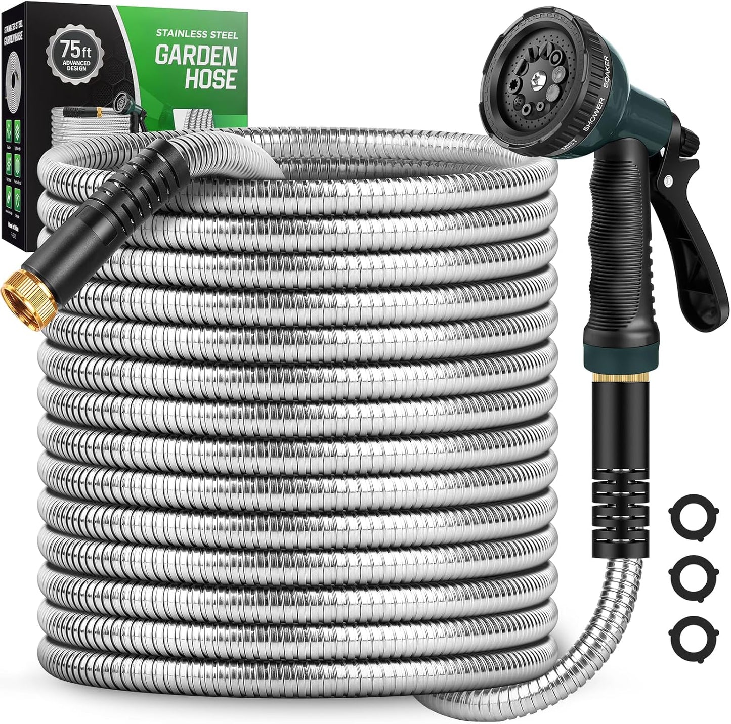 Garden Hose 200 FT with 10-Function Nozzle, Leak-proof Metal Connector Water Hose, No Knots, Kink-Free, Lighter, Anti-Pets, Wear-Resistant, 3/4 GHT, Metal Hose for Garden, Yard, Outdoor
