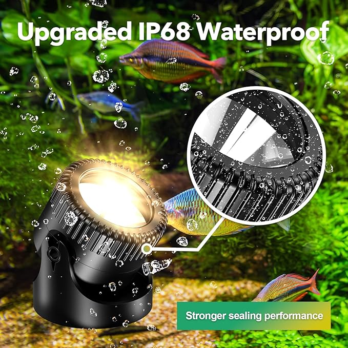 POPOSOAP Solar Pond Lights, 3-in-1 Warm White Underwater Pond Lights, IP68 Waterproof LED Landscape Spotlights for for Pond, Garden, Patio, Fountain, Pool, Waterfall Decoration(3 Head Lamp)