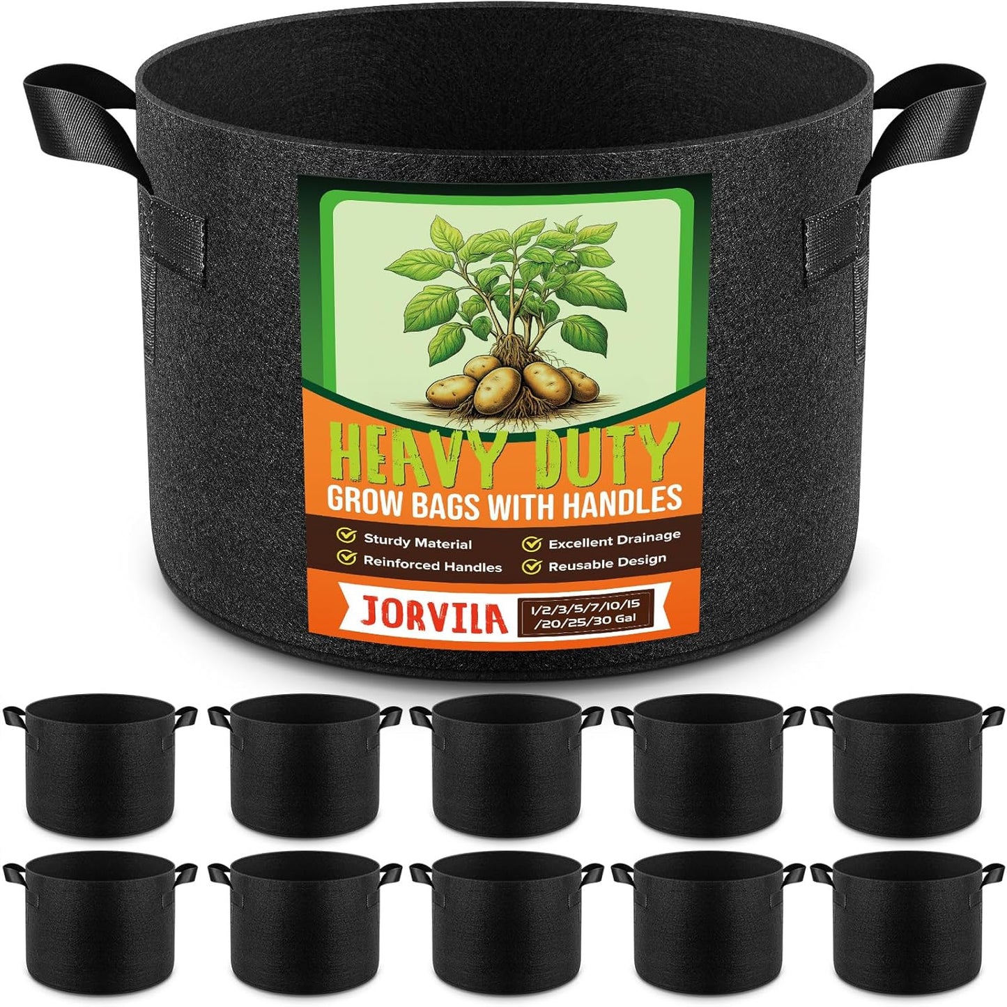 10 Pack 2 Gallon Grow Bags, Thickened Nonwoven Fabric Planter Pots with Handles, Heavy Duty 300G Garden Pots for Tomato, Potato and Vegetable