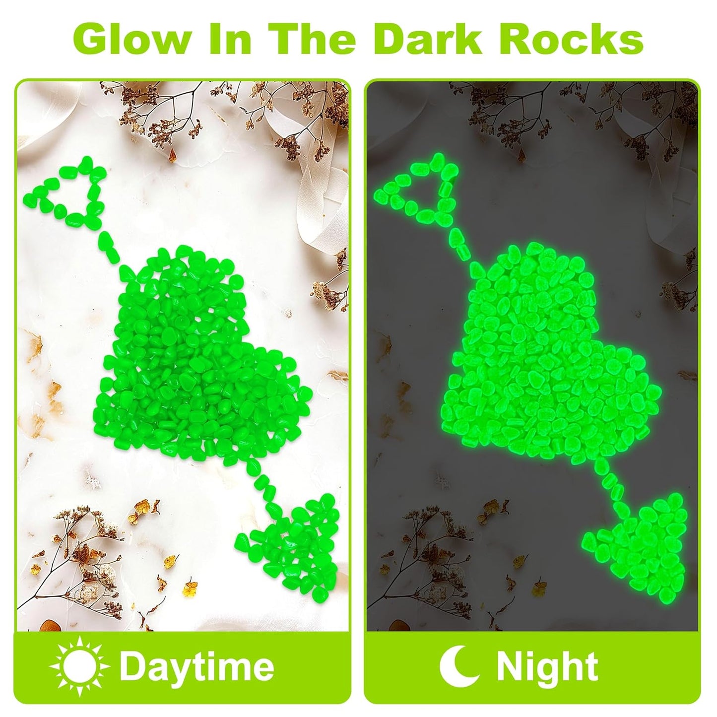 3000pc Glow in Dark Pebbles Glowing Rocks for Garden Outdoor Glow in The Dark Garden Stones Green Fish Tank Rocks Aquarium Rocks Glowing Rocks Outdoor for Driveway Walkway,Green