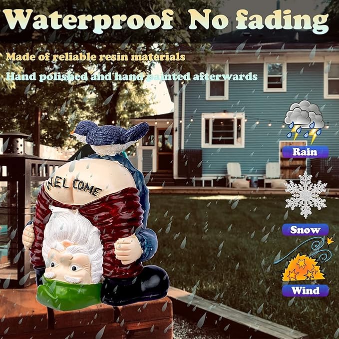 Garden Gnomes Outdoor Funny Welcome Gnomes Outdoor Statue Garden Gnome Figurine for Lawn Patio Yard Decoration Christmas Garden Gifts