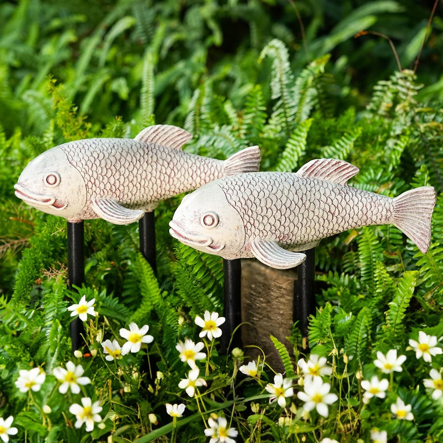 10.8" 2Pcs Koi Fish Garden Statues, Yard Pond Decor for Outdoor Ponds, Large Statues Ornaments, Real Koi Sculpture Art, Fish Sculpture Garden for Outdoors