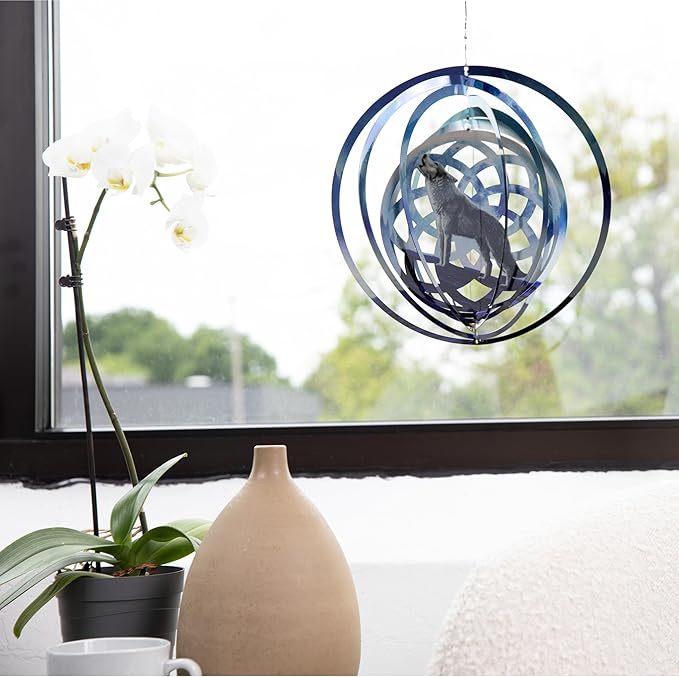 VP Home Wolf Dreamcatcher Kinetic Wind Spinner for Yard and Garden Wind Spinner Outdoor Metal Large Hanging Wolf Decor 3D Garden Art Wind Sculpture Spinners