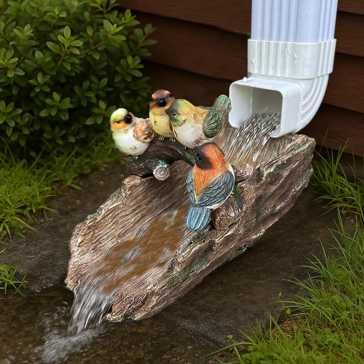 Bird Splash Block - Decorative Resin Gutter Downspout Diverter, 11” x 6.1” x 6.9”, Durable Water Flow Protector for Yard, Garden & Patio, Functional Outdoor Four Birds Statue for Rainwater Drainage