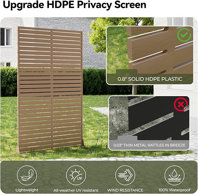 Privacy Screen Outdoor Freestanding Fence Panel, 72" H×47" W HDPE Decorative Screen Panel with Stand & 6 Panel, Air Conditioner Fence, Privacy Panels for Patio, Balcony, Garden, Backyard
