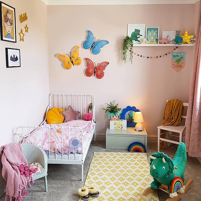 EASICUTI Metal Butterfly Wall Decor Butterfly Wall Art Hanging Sculpture For Indoor Outdoor Home Bathroom Living Room Bedroom Or Porch Patio Fence Yellow Red Blue 3 Pack 9.4" L x 7.5" H