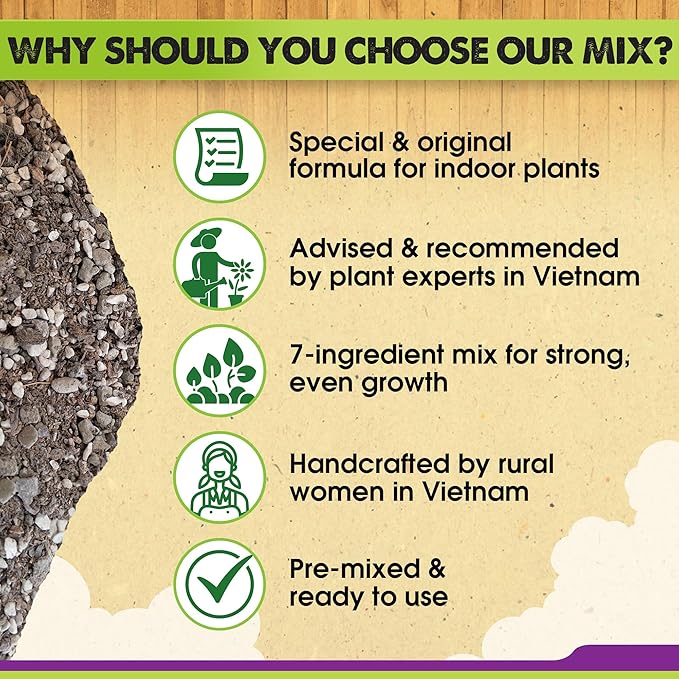 DUSPRO Recycle Pre-Mixed House Plant Potting Mix 7in1 with Potting Soil Indoor Plants, Tropical Indoor Potting Soil with Pine Bark, Pumice, Coco Coir, Perlite, Worm Castings, Gypsum, Peat Moss 1QRT