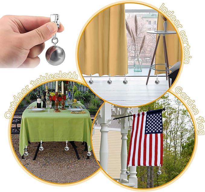 12 Pack Heavy Duty Curtain Weights for Outdoor Indoor, Stainless Steel Drapery Clips Keepping Curtain Panel Straight, Keep Shower Curtains from Waving, Weigh Down Sun Curtain Tablecloth Garden Flag