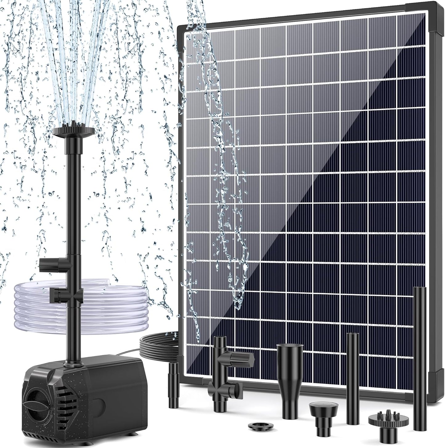 POPOSOAP 25W Solar Fountain Pump, Solar Water Pump with Water Flow Adjustable, Water Pump with Water Shortage Protection &17Ft Cord & 6.56FT Clear Tubing for Ponds, Waterfall, Garden