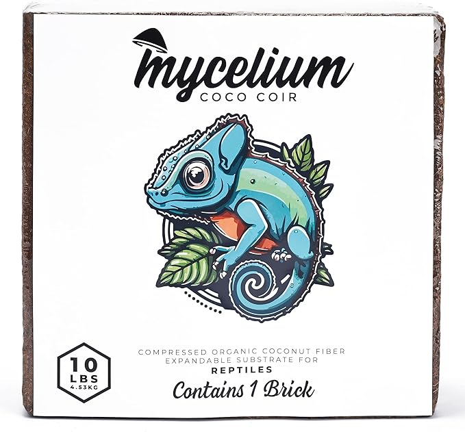 Mycelium Coco Coir Brick I Expandable Organic Coconut Fiber Substrate for Terrarium I Ideal for Reptiles Bedding, Nesting & Burrowing I OMRI Certified & Non-GMO Soil Alternative, 10lbs