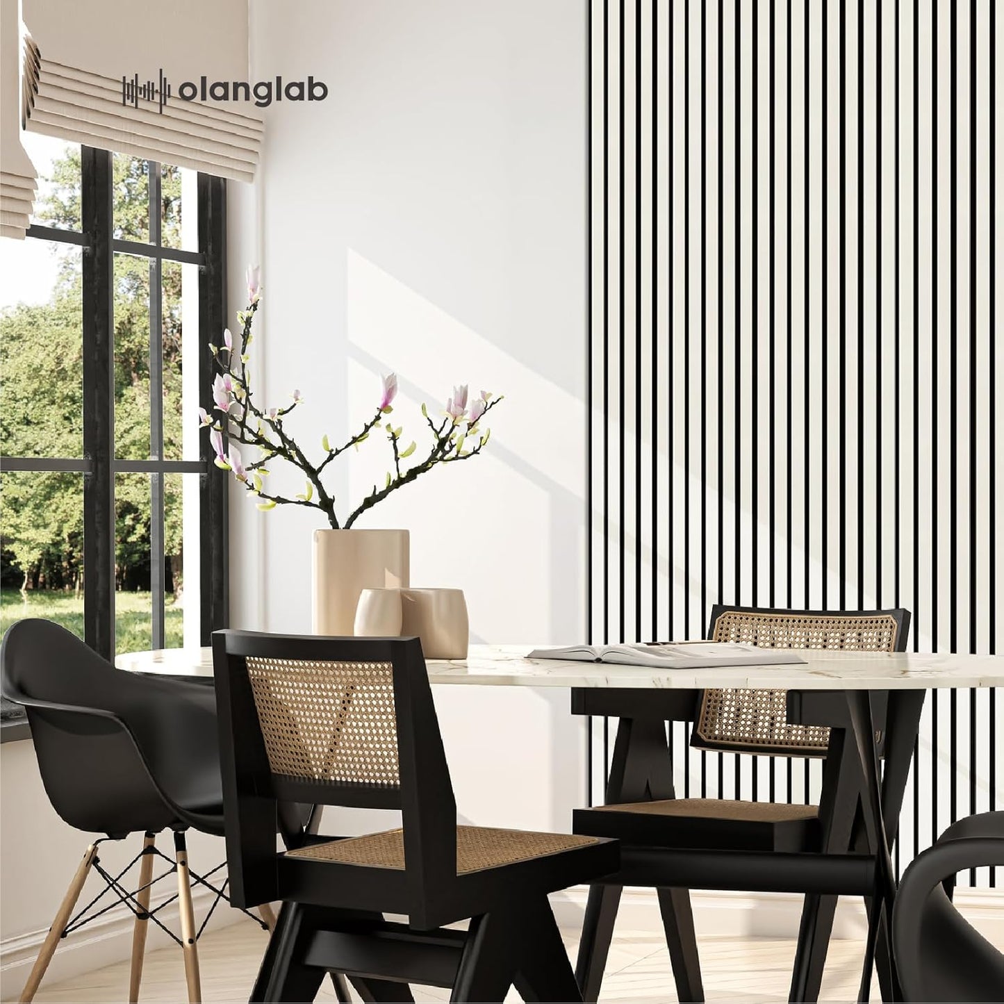 Olanglab Wood Slat Wall Panels, Wooden Acoustic Wall Panels, 94.5"x12.6" Each 3D Wall Panels for Interior Wall Decor, 4 Pack in Total 94.5"x50.4" (Gloss White)