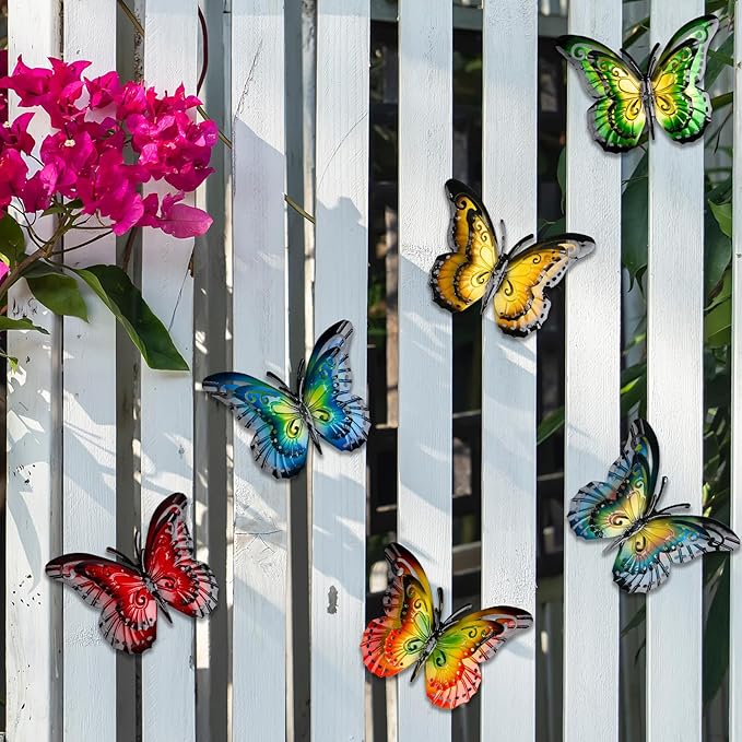 Metal Butterfly Wall Decor-6.5" Outdoor Fence Wall Art Decor Suitable for Garden Patio Balcony